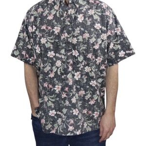 Vtg Reyn Spooner Hawaiian Shirt Mens XXL Reverse Print Floral Black Tiki Camp